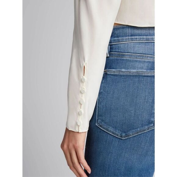 Frame NWT !! Off-White Sz Medium V-Neck Ruched Long-Sleeve Blouse - Picture 5 of 14